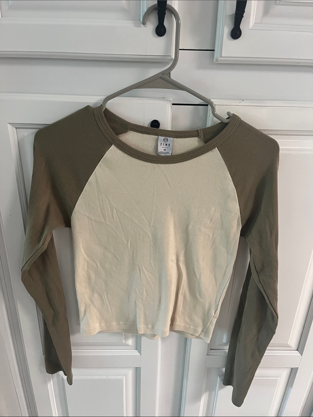 Zine Clothing Cream and Olive Raglan Long Sleeve Tee
